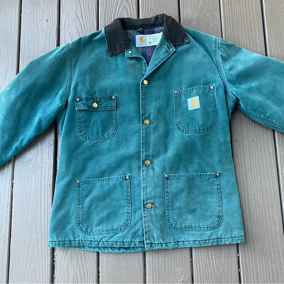 Vtg 90s Carhartt CB1043 Detroit Jacket Chore Coat Blanket Lined Distressed M - Picture 4 of 16